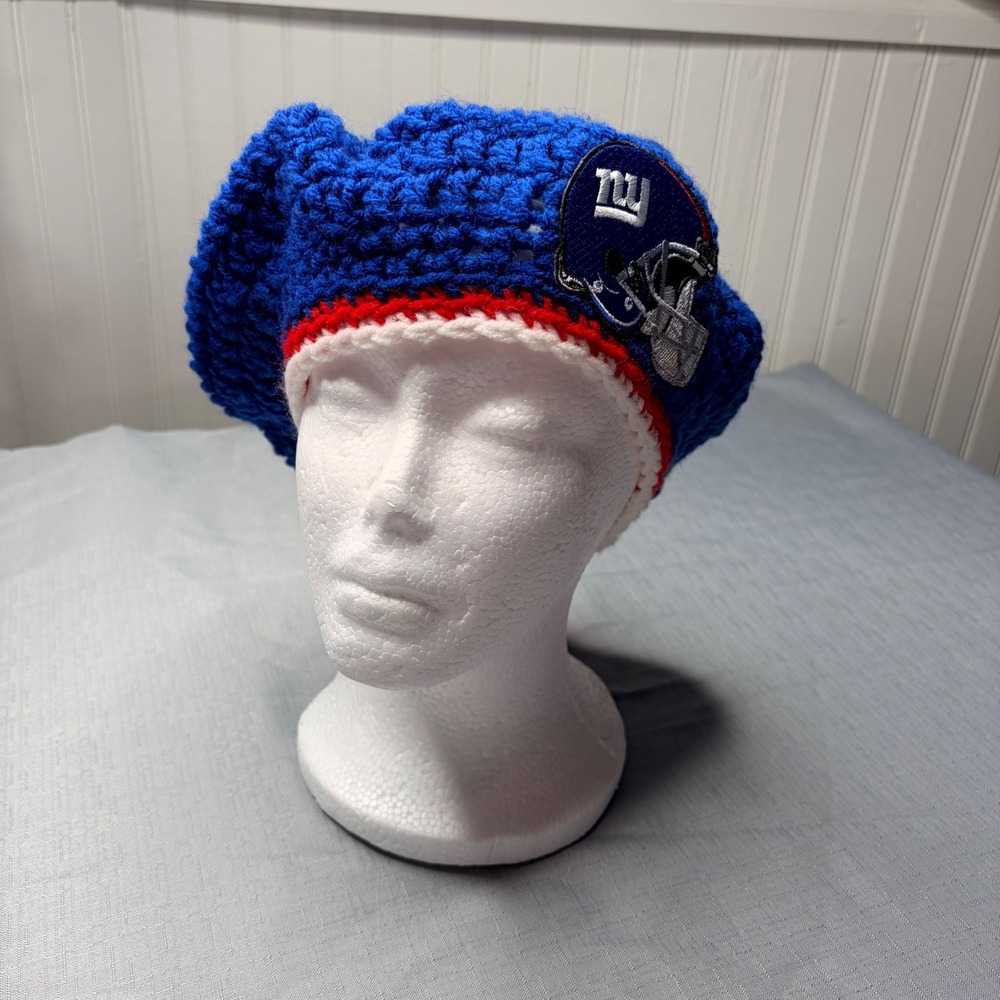 Handmade NY Giants Beret OS Blue Crochet Knit NFL Football Slouchy Tam Hat